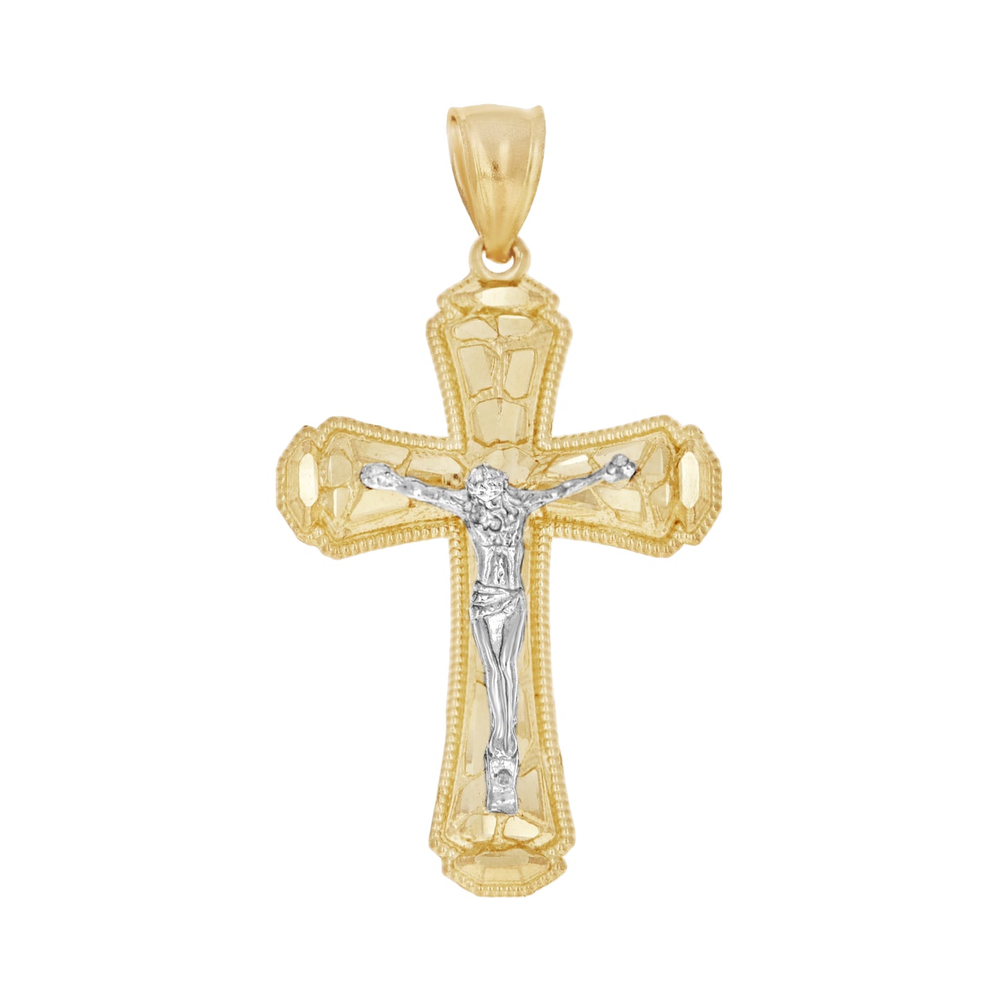 10kt Gold Two-Tone Diamond-Cut Mens Cross Crucifix Religious Charm Pendant