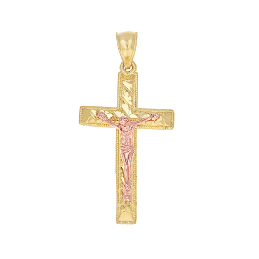 10kt Gold Two-Tone Diamond-Cut Mens Cross Crucifix Religious Charm Pendant