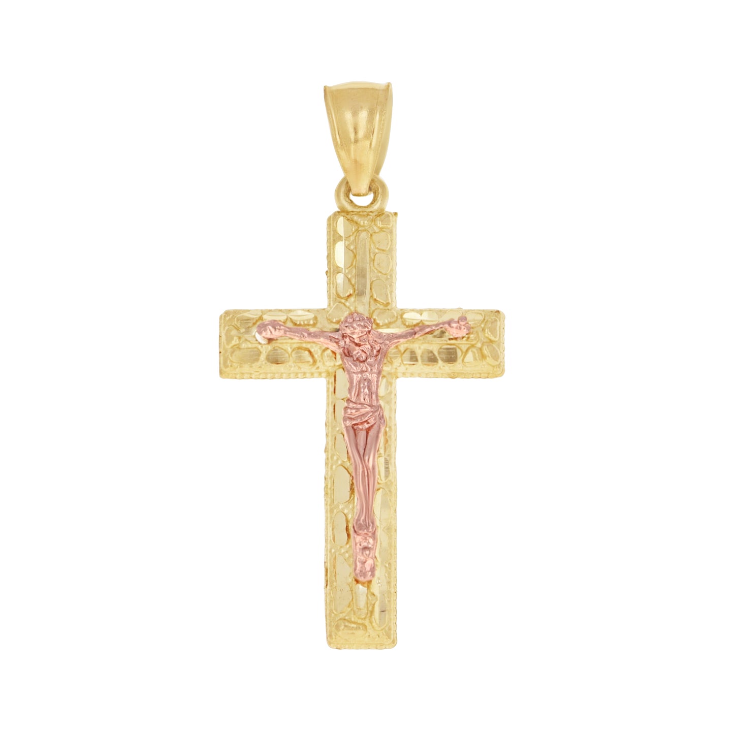 10kt Two-Tone Gold Mens Women Nugget Textured Crucifix Cross Religious Charm Pendant