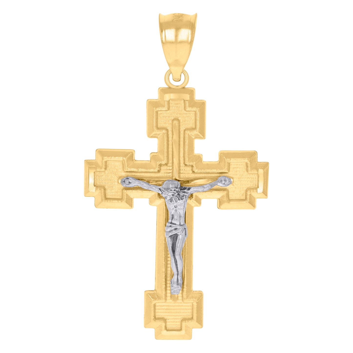10k Gold Two Tone Diamond Cut Mens Cross Crucifix Religious Charm Pendant