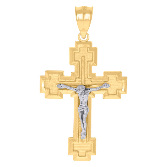 10k Gold Two Tone Diamond Cut Mens Cross Crucifix Religious Charm Pendant