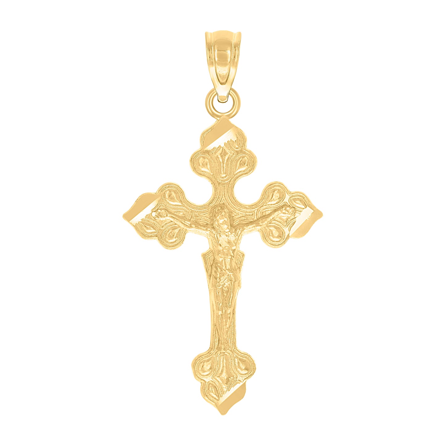 10kt Yellow Gold Diamond-Cut Unisex Cross Crucifix Religious Charm Pendant