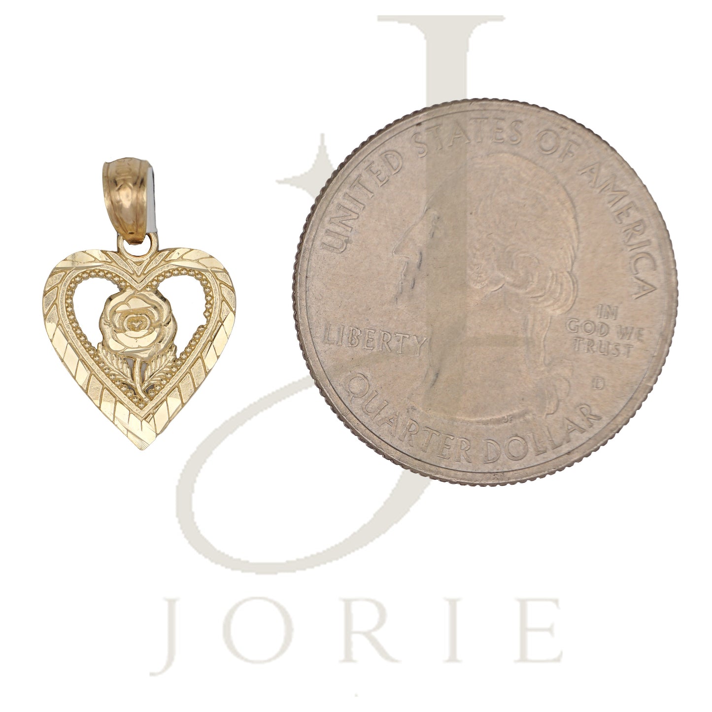 10k Yellow Gold Women Flower Heart Charm Pendant
