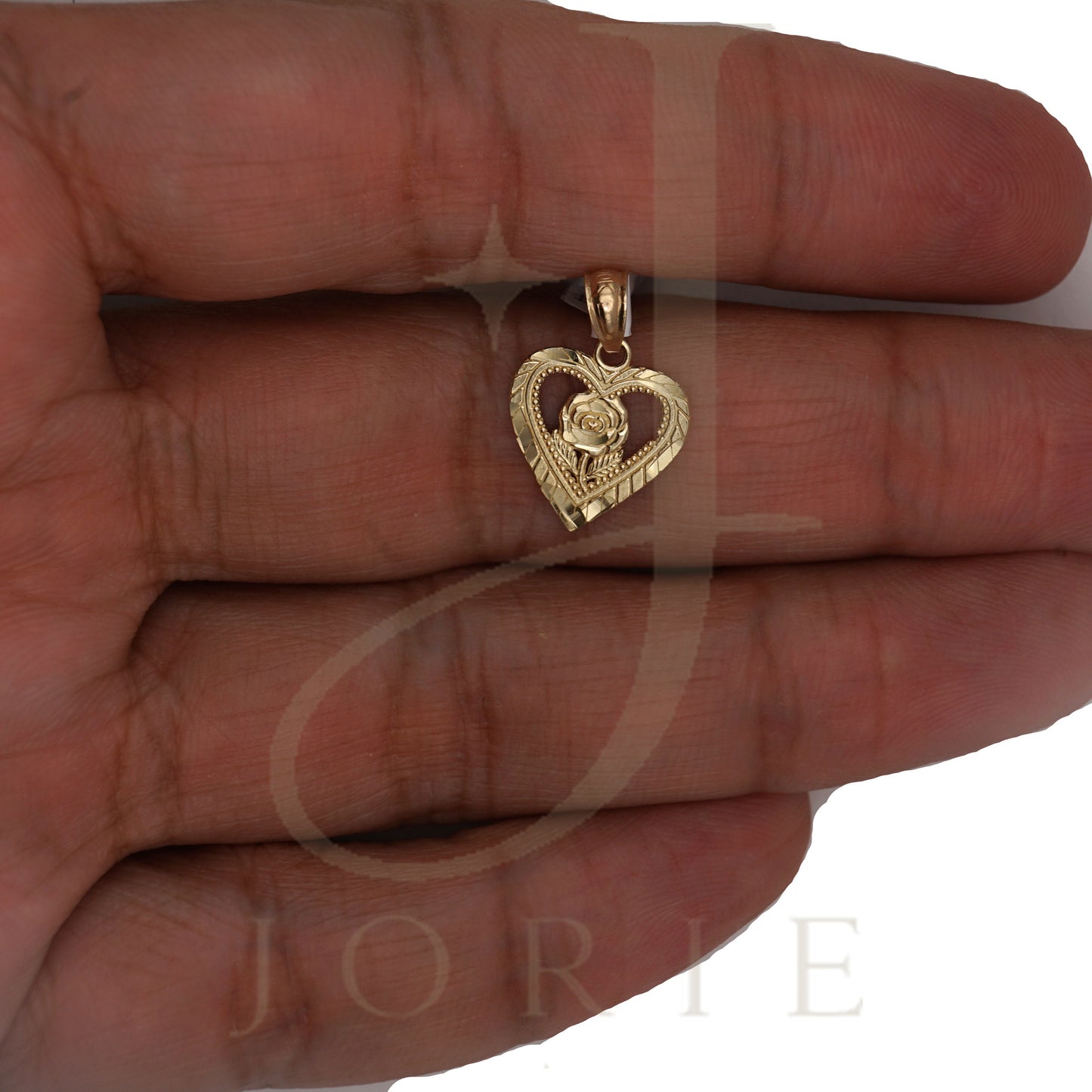 10k Yellow Gold Women Flower Heart Charm Pendant