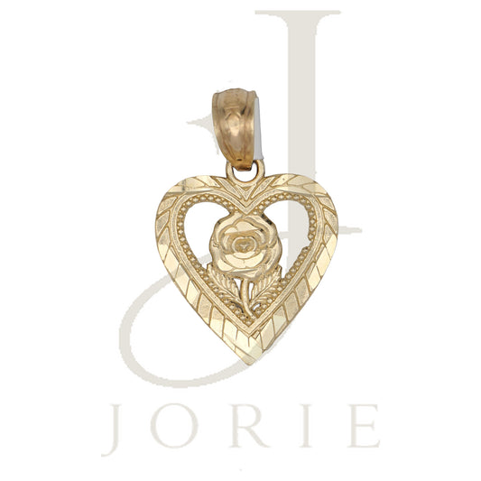 10k Yellow Gold Women Flower Heart Charm Pendant