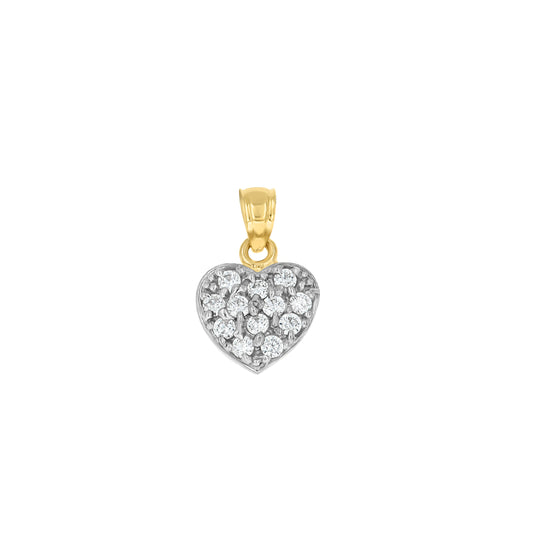10k Two Tone Gold Womens Cubic Zirconia Heart Charm Pendant