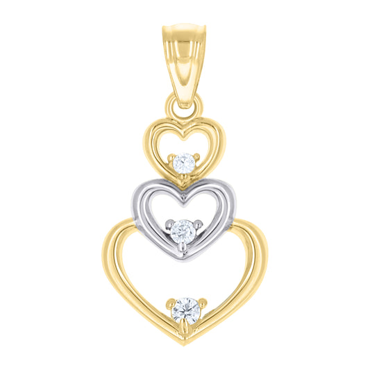 10k Two Tone Gold Womens Cubic Zirconia Triple Hearts Love Charm Pendant