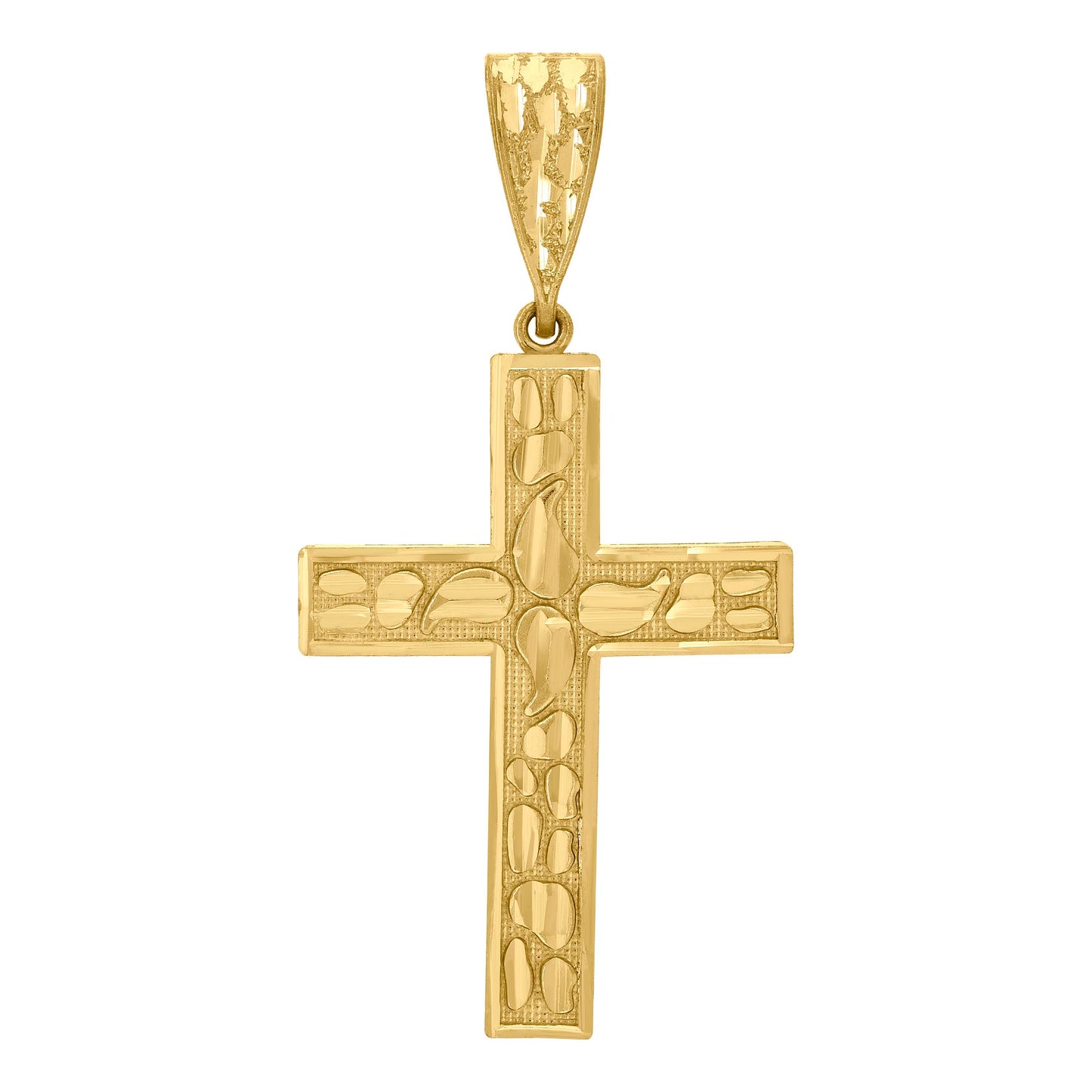 10kt Yellow Gold Diamond-Cut Nugget Mens Cross Religious Charm Pendant