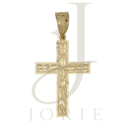 10k Yellow Gold Diamond-Cut Nugget Men Cross Religious Charm Pendant