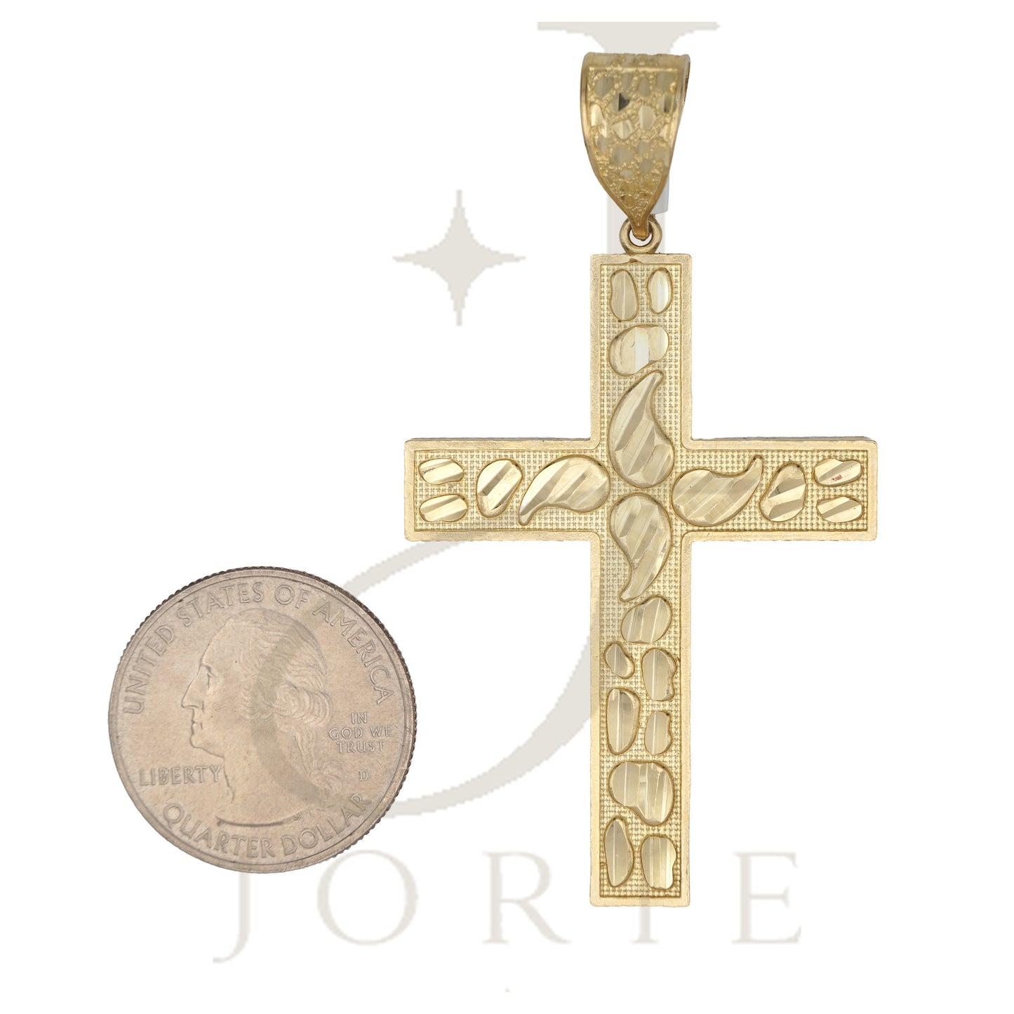 10k Yellow Gold Diamond Cut Nugget Men Cross Religious Charm Pendant