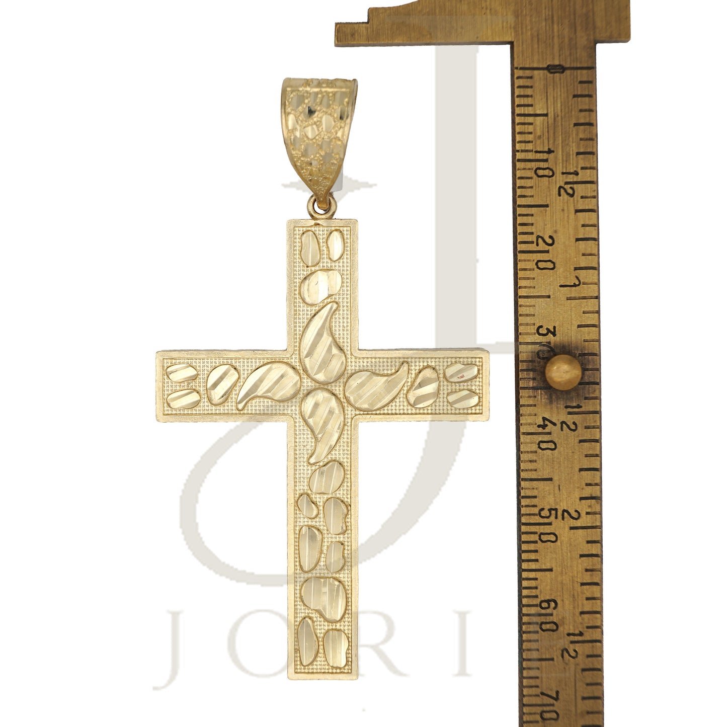 10k Yellow Gold Diamond Cut Nugget Men Cross Religious Charm Pendant