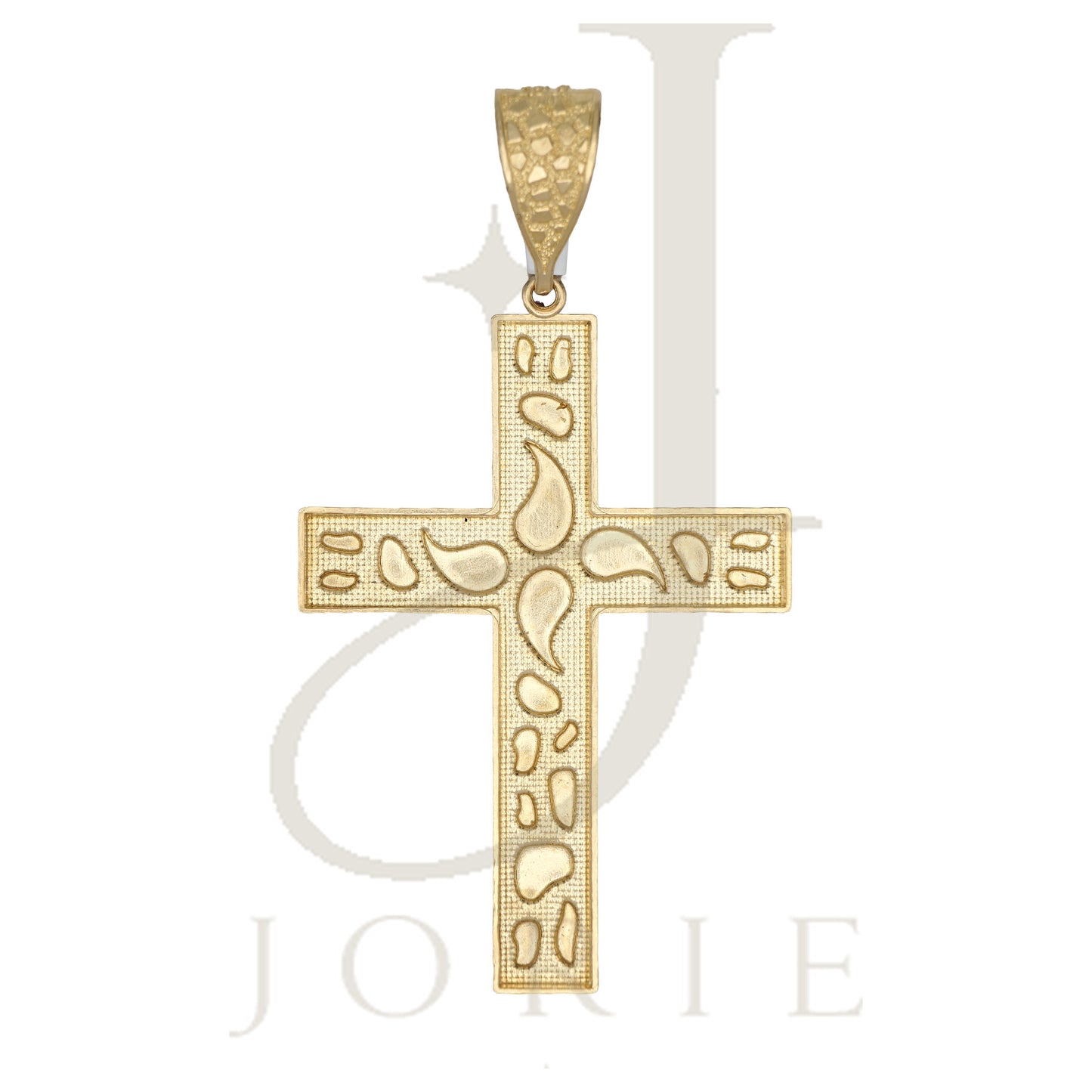 10k Yellow Gold Diamond Cut Nugget Men Cross Religious Charm Pendant