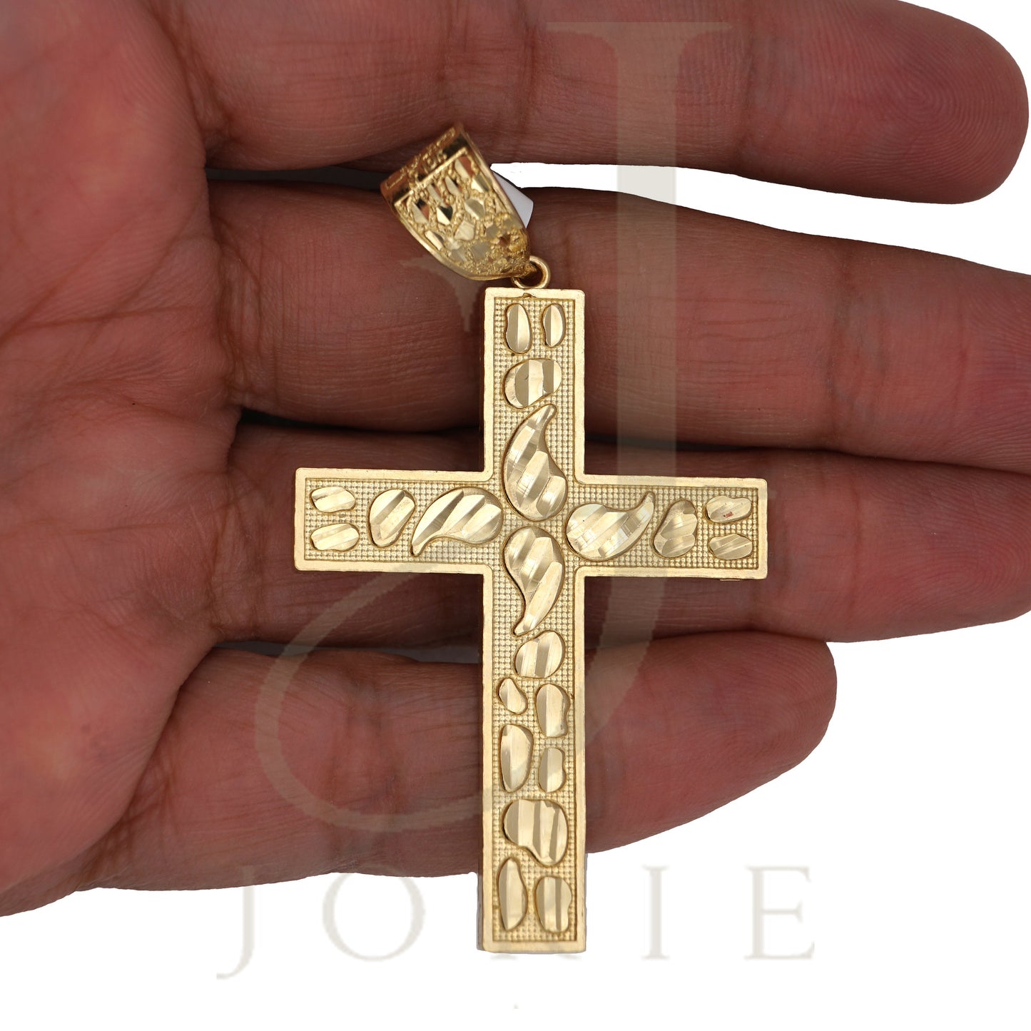 10k Yellow Gold Diamond Cut Nugget Men Cross Religious Charm Pendant