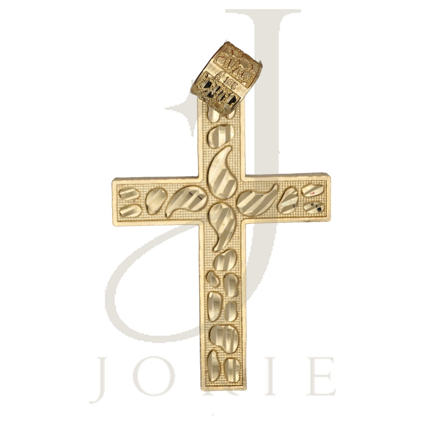 10k Yellow Gold Diamond Cut Nugget Men Cross Religious Charm Pendant