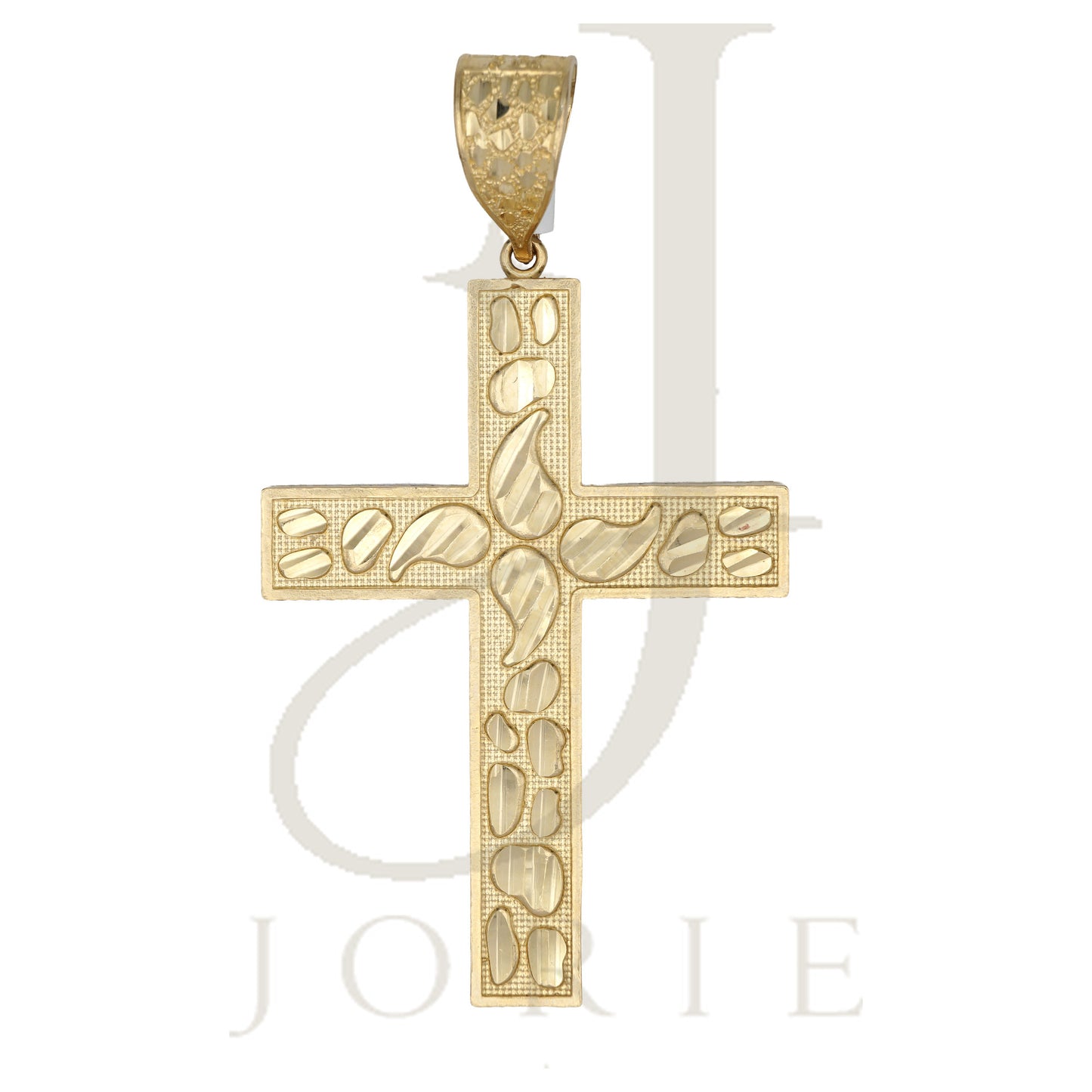 10k Yellow Gold Diamond Cut Nugget Men Cross Religious Charm Pendant