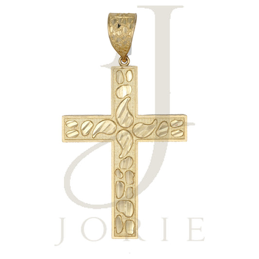 10k Yellow Gold Diamond Cut Nugget Men Cross Religious Charm Pendant