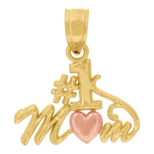 10k Gold Two Tone Diamond Cut Womens Heart No.1 Mom Charm Pendant