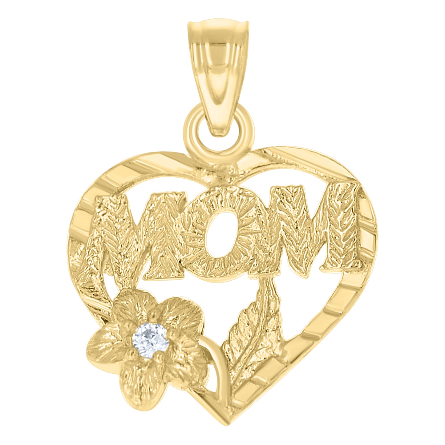 10k Gold Two Tone Diamond Cut Womens Angel Heart No.1 Mom Charm Pendant