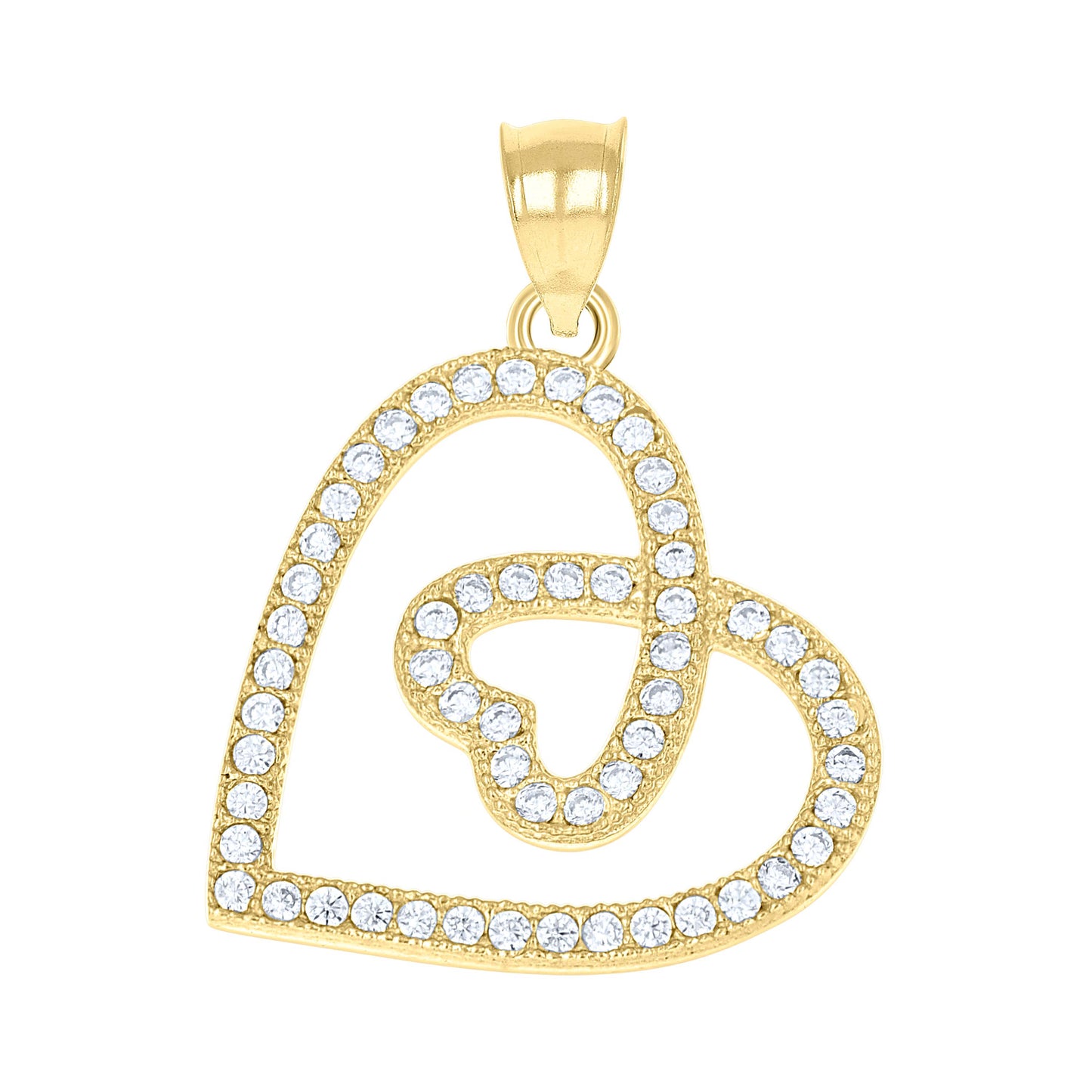 10k Two Tone Gold Womens Cubic Zirconia Double Hearts Love Charm Pendant