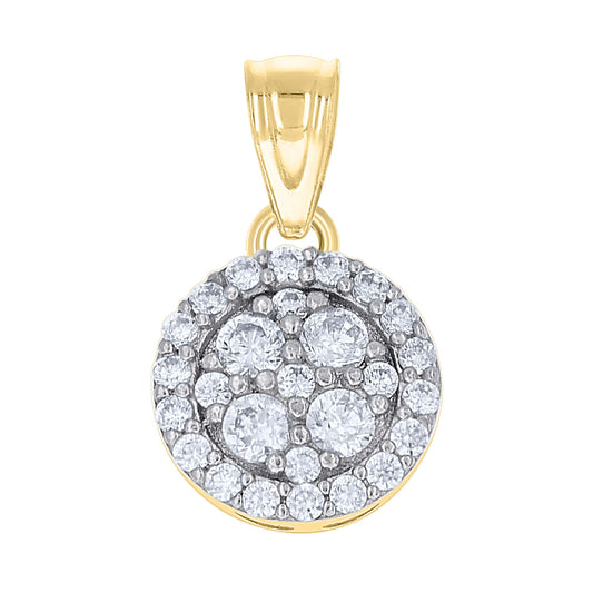 10k Gold Two Tone Cubic Zirconia Womens Round Charm Pendant