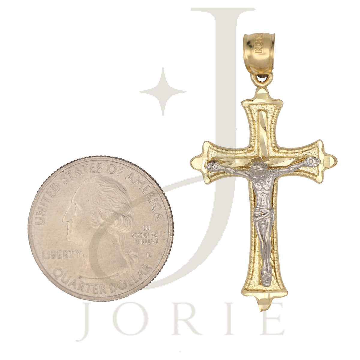 Real 10k Two-Tone Gold Men Women Diamond-Cut Crucifix Cross Religious Charm Pendant