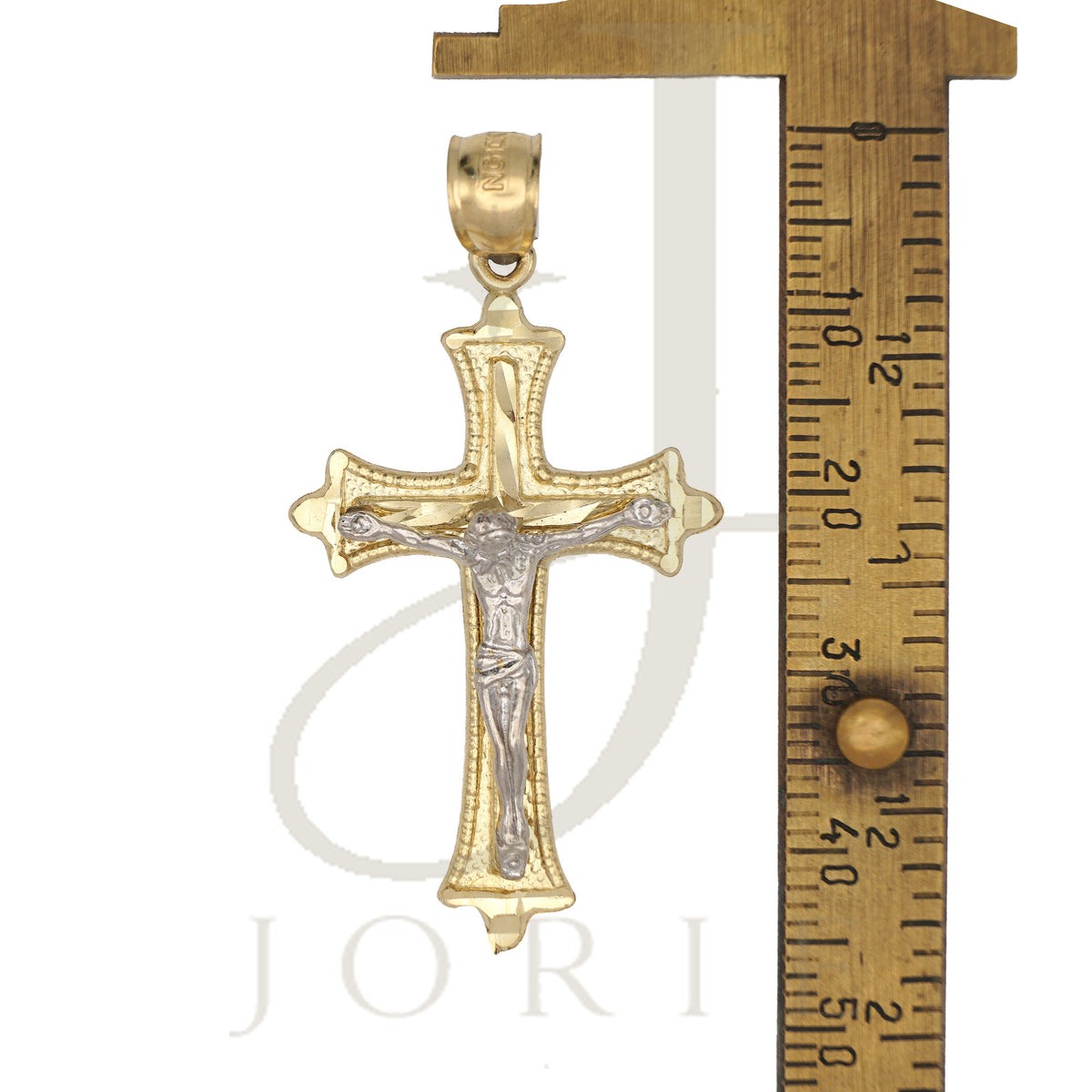 Real 10k Two-Tone Gold Men Women Diamond-Cut Crucifix Cross Religious Charm Pendant