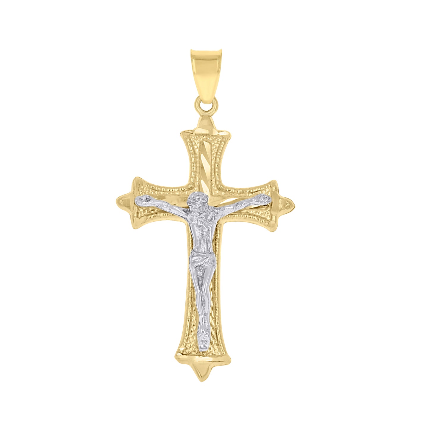 10kt Two-Tone Gold Mens Women Diamond-Cut Crucifix Cross Religious Charm Pendant