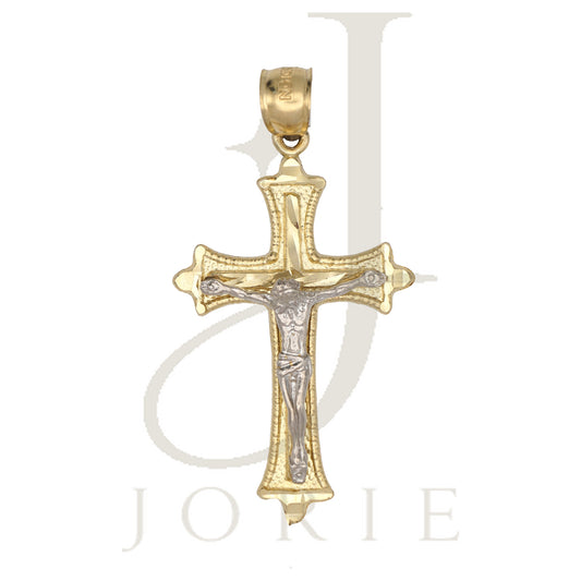 Real 10k Two-Tone Gold Men Women Diamond-Cut Crucifix Cross Religious Charm Pendant