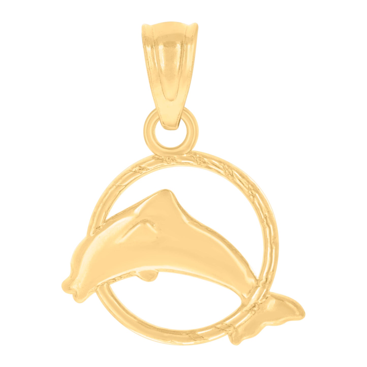 10k Yellow Gold Womens Diamond Cut Dolphin In Ring Charm Pendant