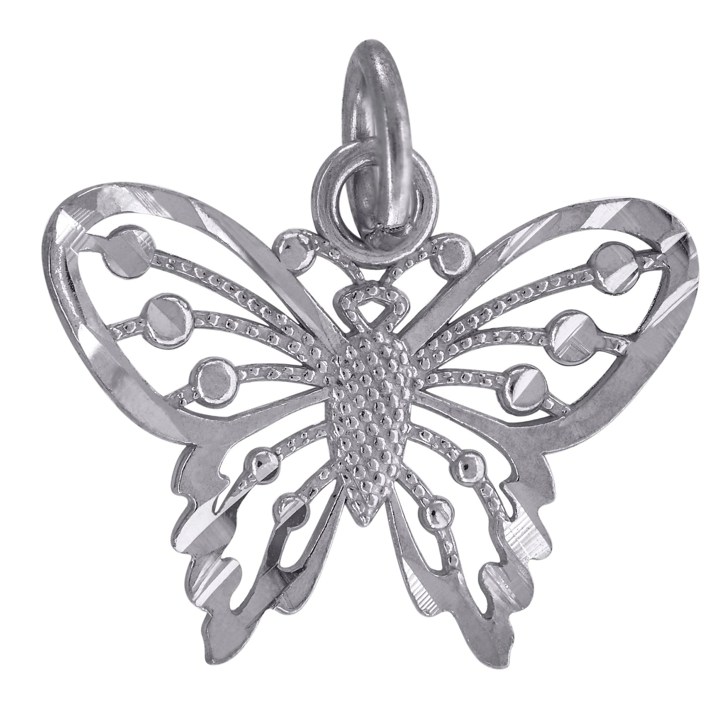 10k White Gold Womens Diamond Cut Butterfly Charm Pendant