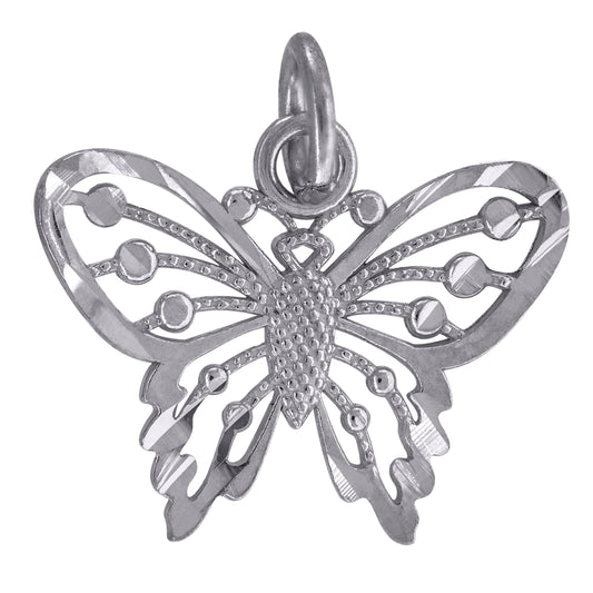 10k White Gold Womens Diamond Cut Butterfly Charm Pendant