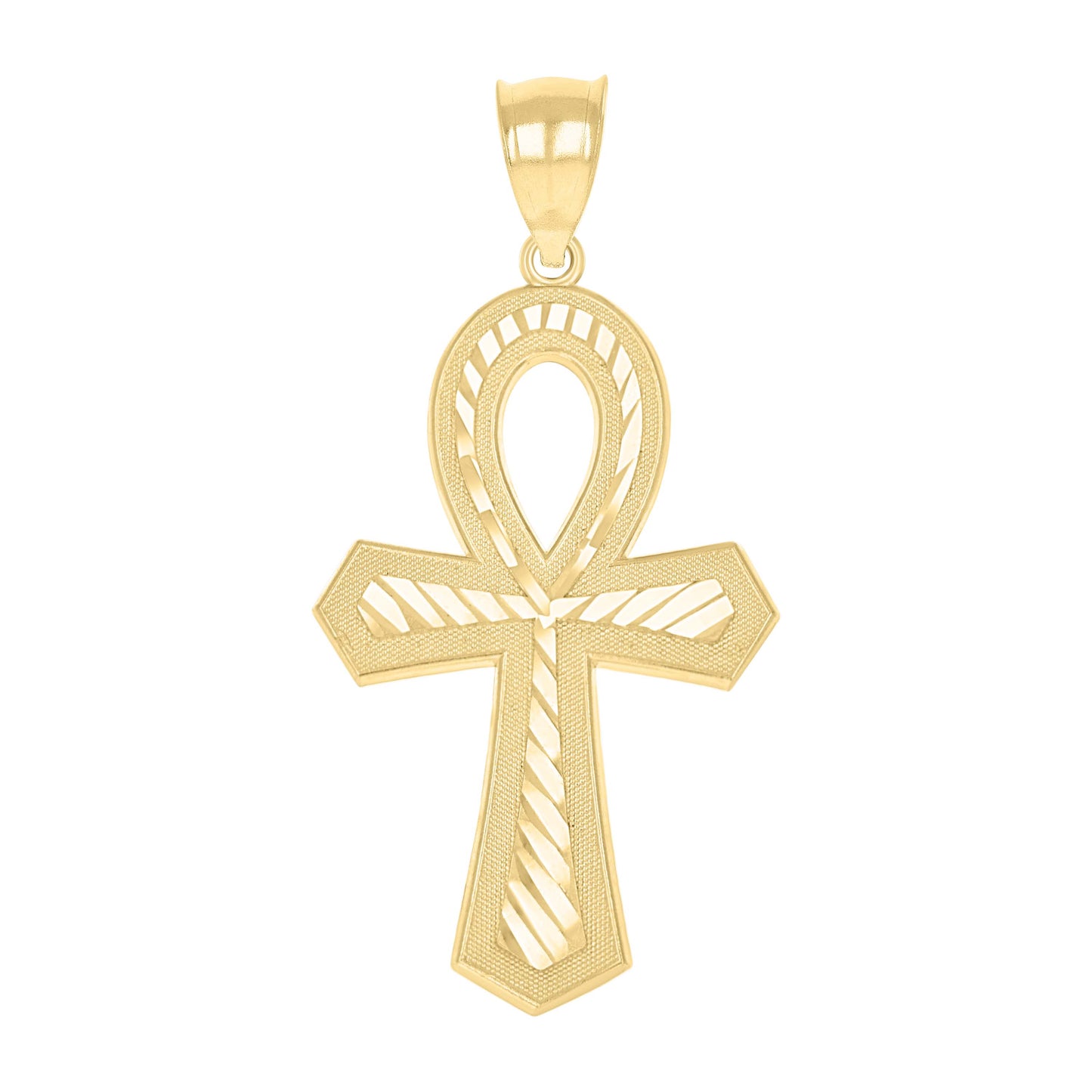 10k Two Tone Gold Unisex Textured Ankh Cross Religious Charm Pendant