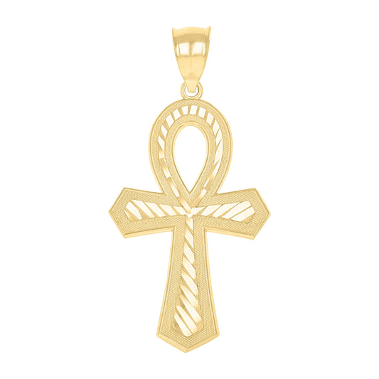 10k Two Tone Gold Unisex Textured Ankh Cross Religious Charm Pendant