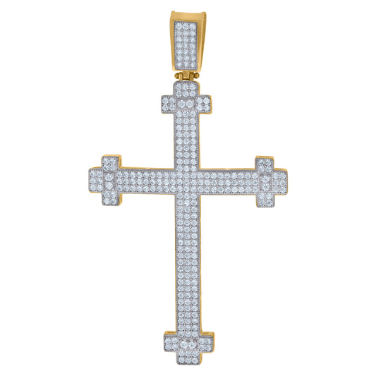 10k Two tone Gold Mens Cubic Zirconia Cross Religious Charm Pendant