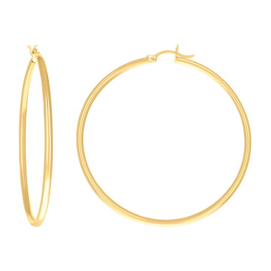 10k Yellow Gold Womens Ultra Light Round Tube 2mmx45mm Hinged Hoops Huggies