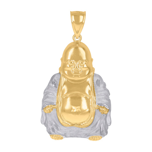 10k Gold Two Tone Mens Laughing Buddha Luck Charm Pendant