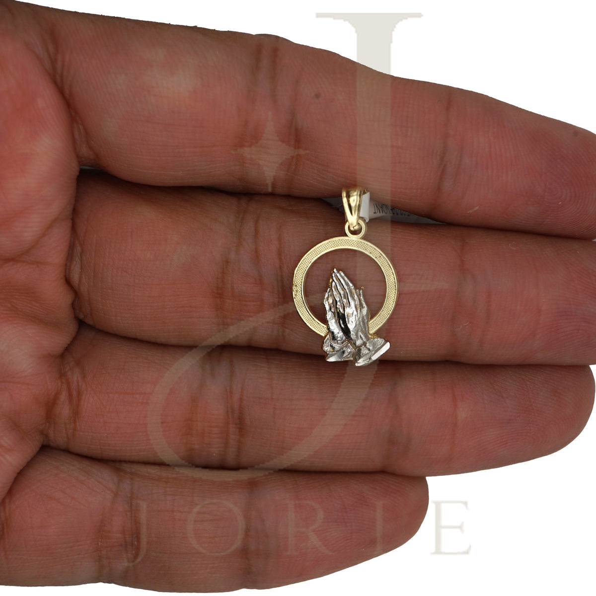 10k Gold Two-Tone Diamond-Cut Unisex Praying Hands Religious Charm Pendant
