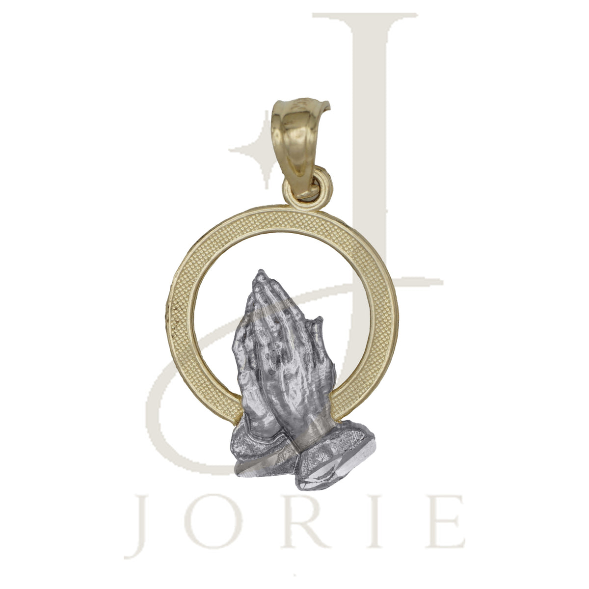 10k Gold Two-Tone Diamond-Cut Unisex Praying Hands Religious Charm Pendant
