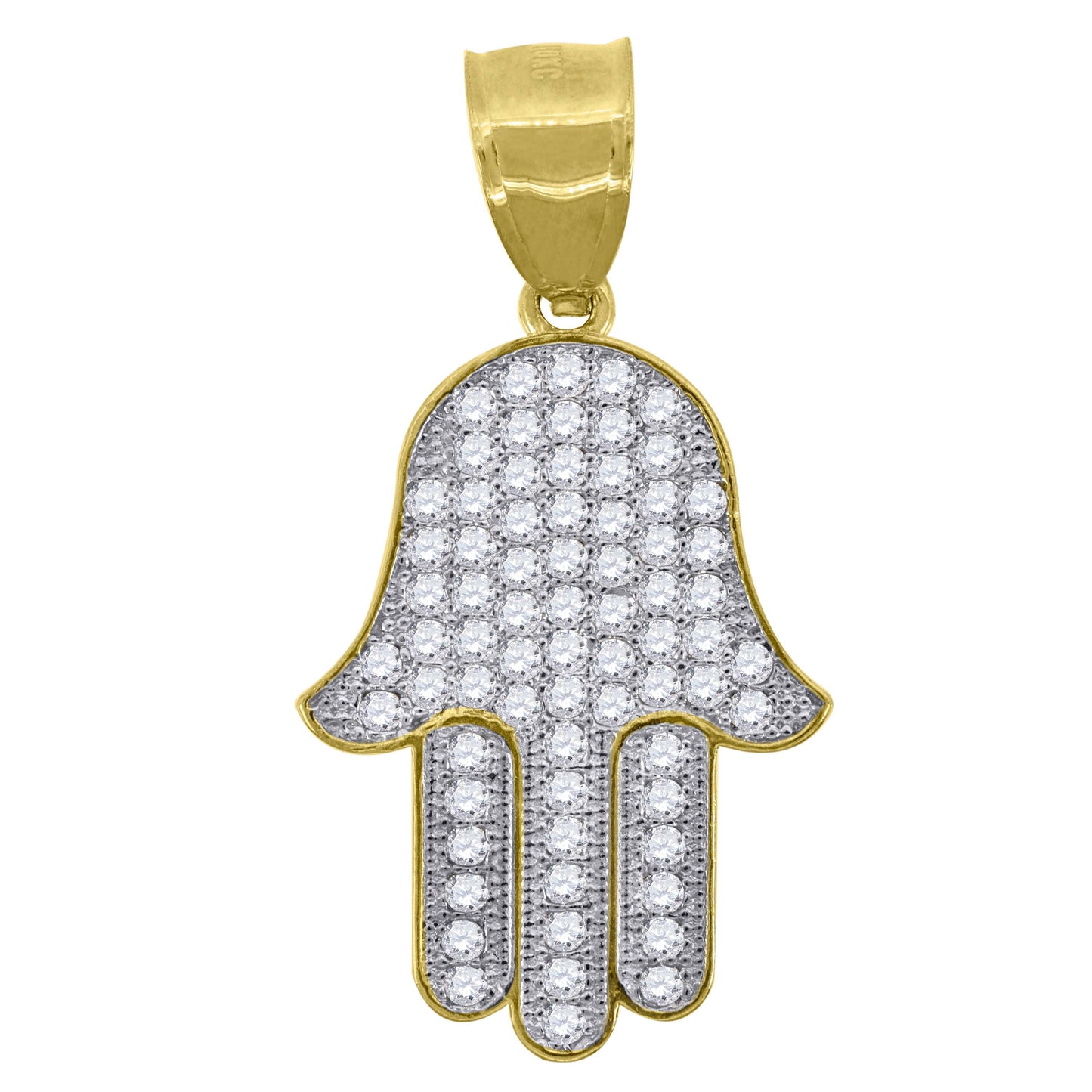 10kt Two-Tone Gold Mens Cubic Zirconia Cubic-Zirconia Hamsa Hand Charm Pendant