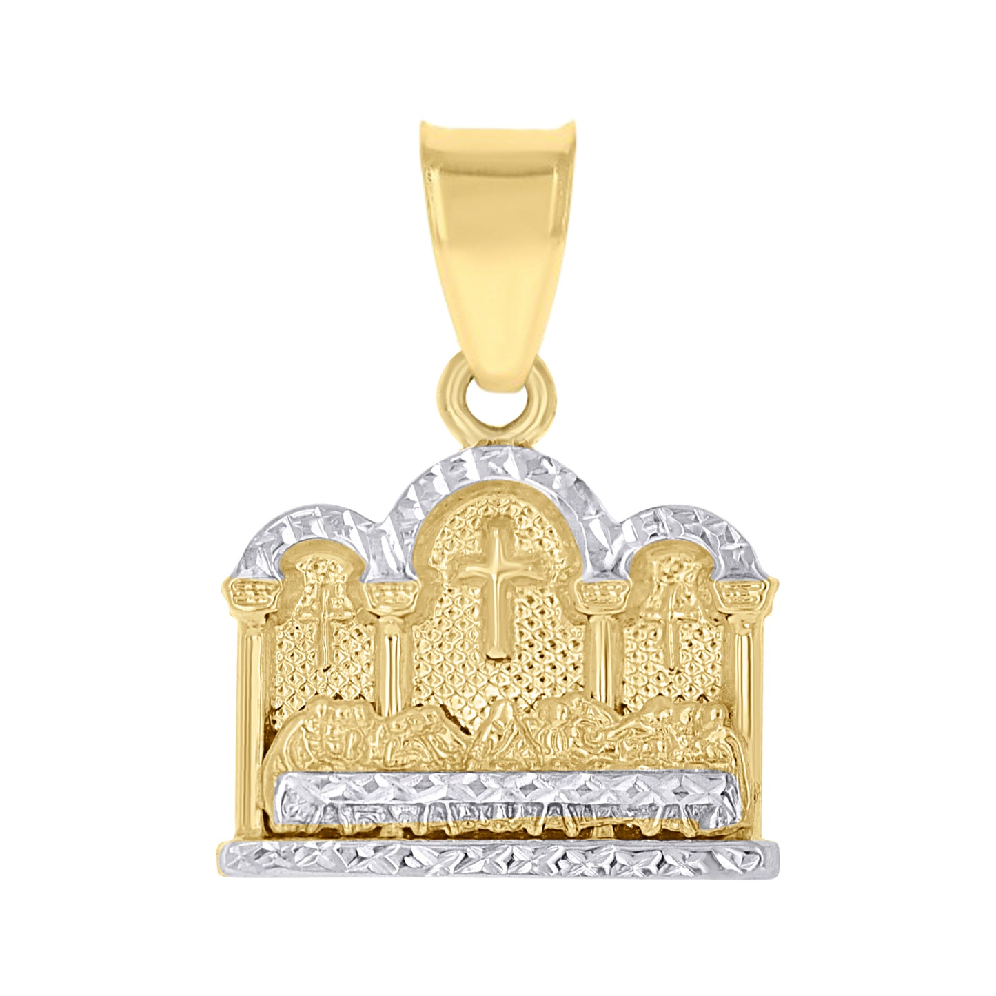 10k Gold Two Tone Diamond Cut Mens Last Supper Religious Charm Pendant