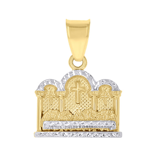 10k Gold Two Tone Diamond Cut Mens Last Supper Religious Charm Pendant