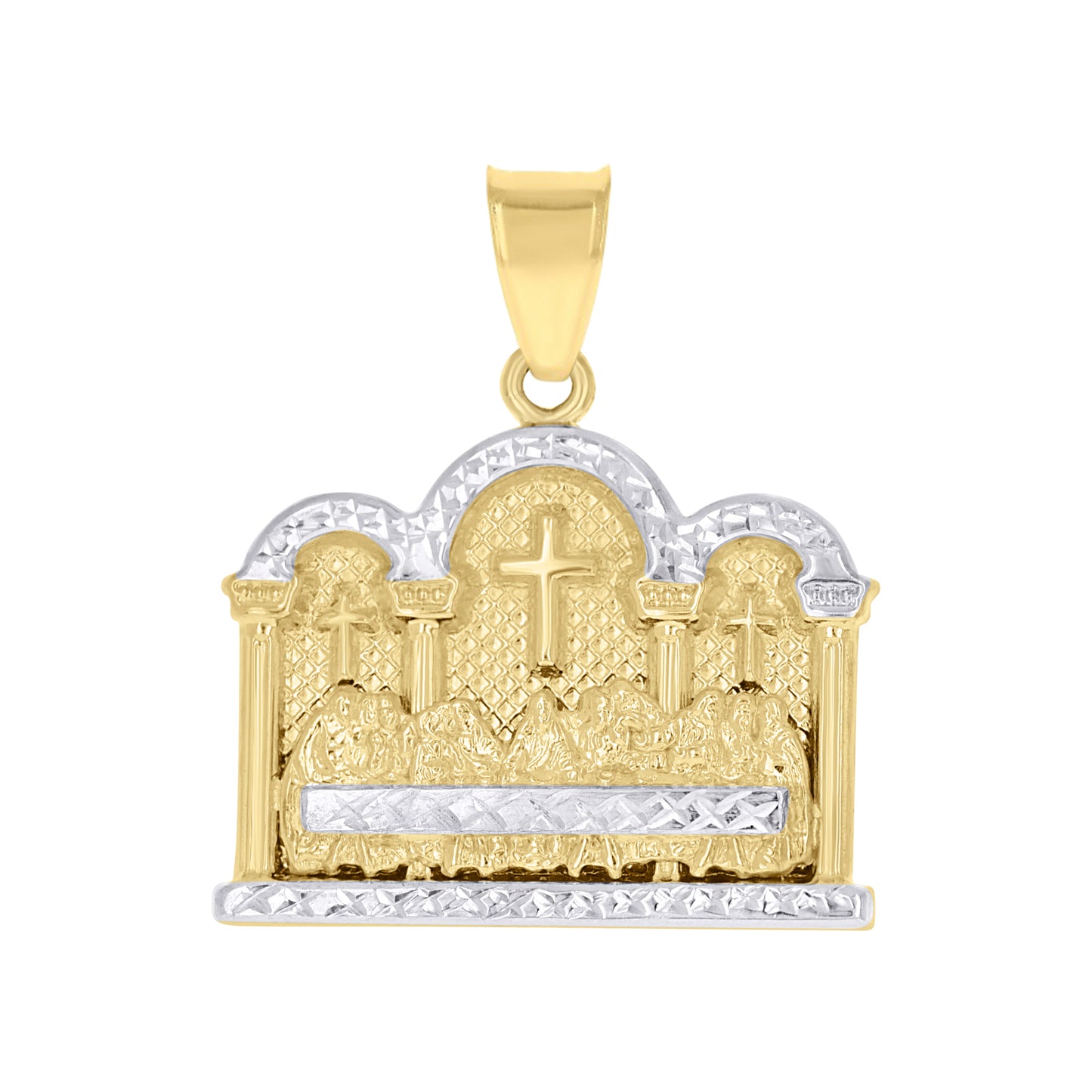 10k Gold Two Tone Diamond Cut Mens Last Supper Religious Charm Pendant