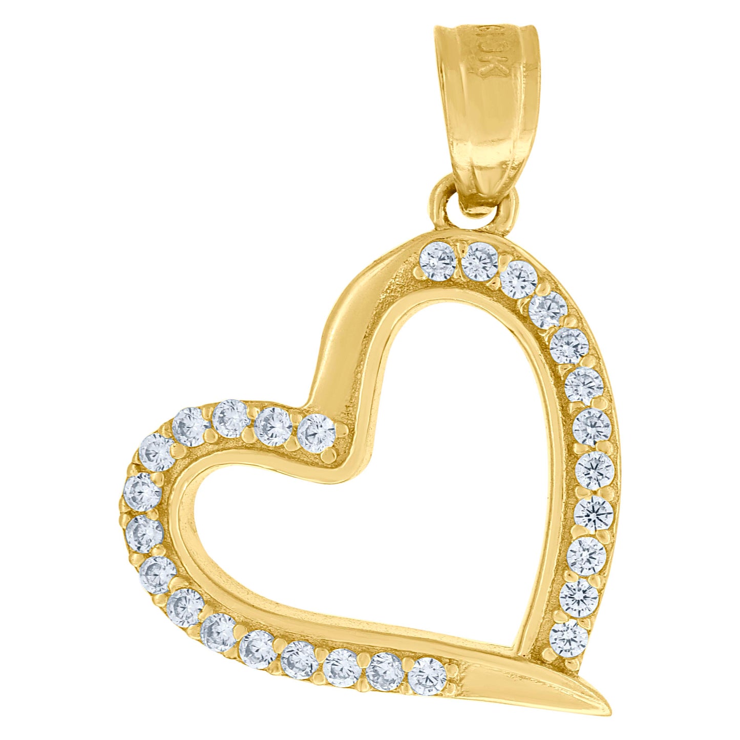 10k Yellow Gold Womens Cubic Zirconia Open Heart Love Charm Pendant