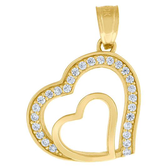 10k Yellow Gold Cubic Zirconia Womens Heart Charm Pendant