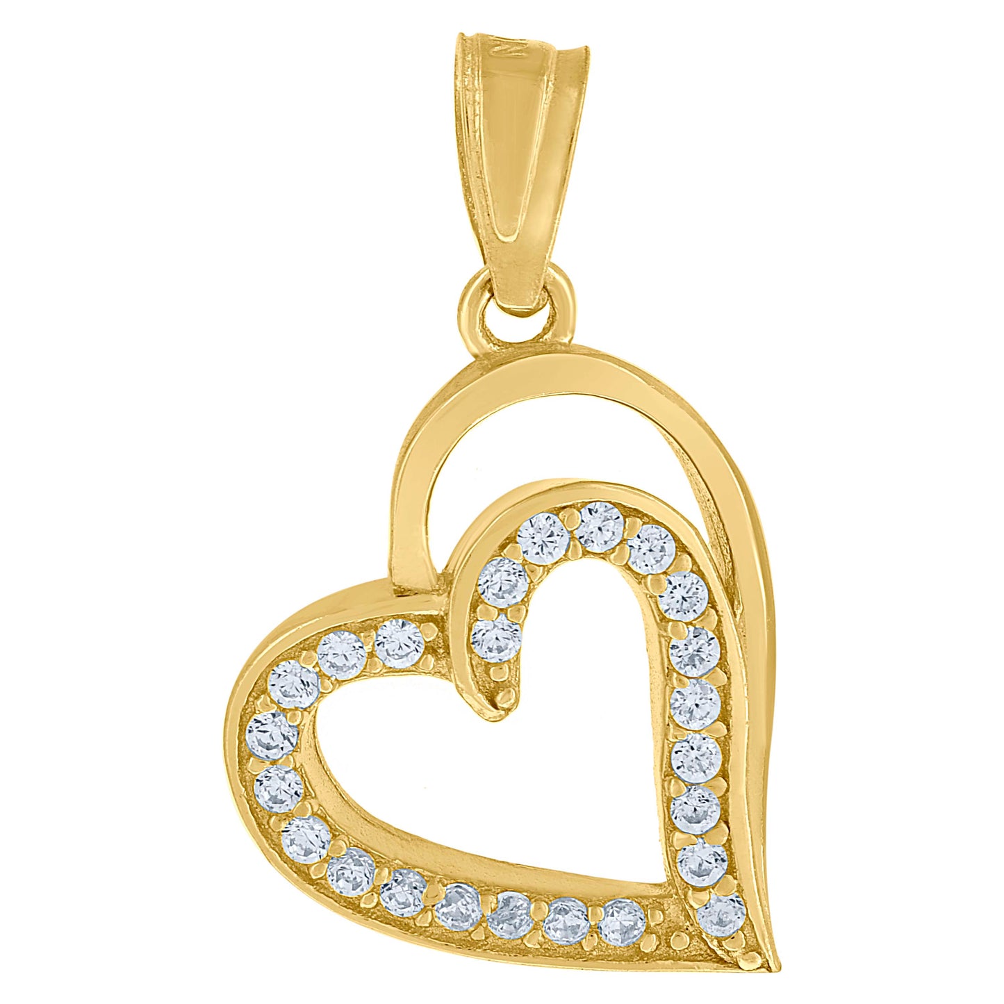 10k Yellow Gold Womens Cubic Zirconia Double Heart Love Charm Pendant