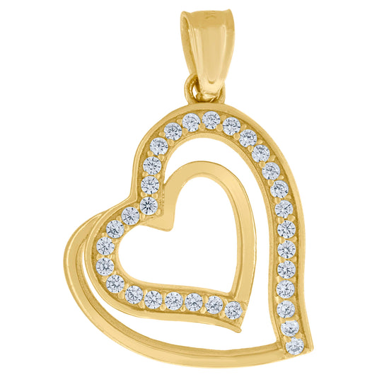 10k Yellow Gold Womens Cubic Zirconia Double Heart Love Charm Pendant