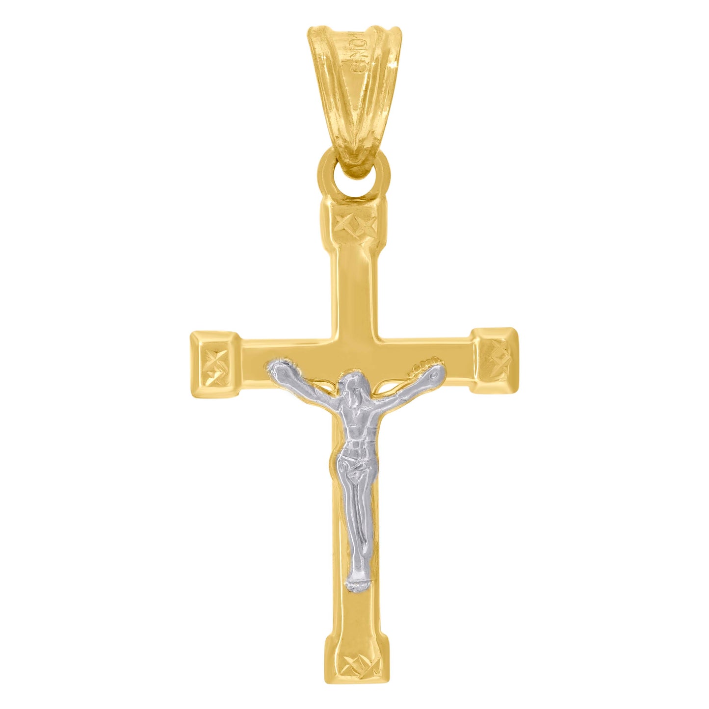 10kt Gold Two-Tone Unisex Diamond-Cut Crucifix Cross Religious Charm Pendant