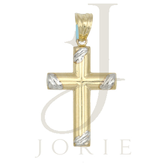 10k Two-Tone Gold Unisex Textured Cross Religious Charm Pendant