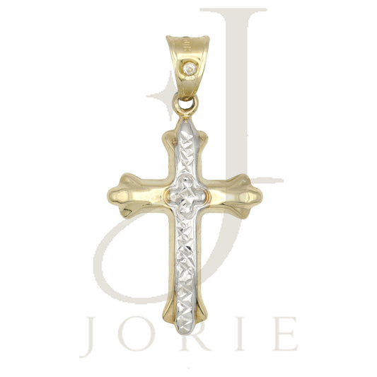 10k Two-Tone Gold Unisex Textured Cross Religious Charm Pendant