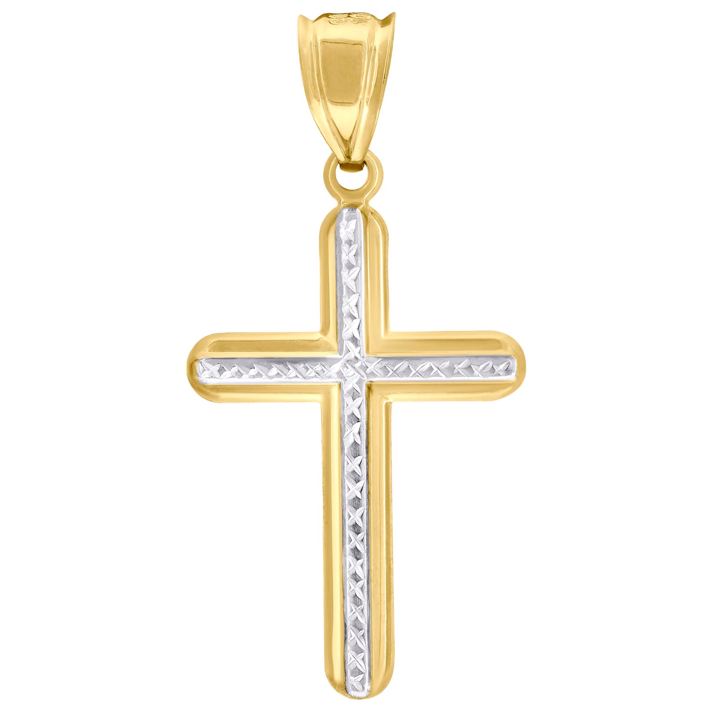10kt Two-Tone Gold Unisex Textured Cross Religious Charm Pendant